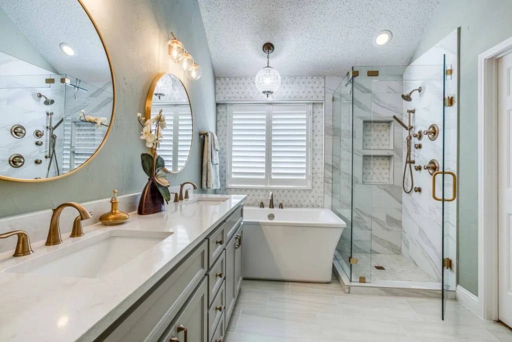 Local Raleigh bathroom remodeling project with updated flooring, shower, and fixtures